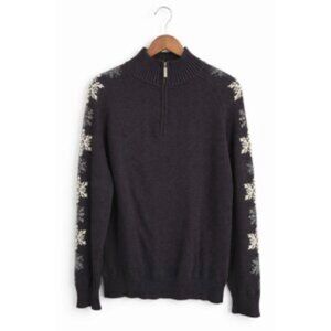 Eddie Bauer Black Zip-Up Cotton Sweater with Snowflake Design size Large